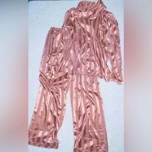 NWOT Pink Striped Silky Pajamas Sleepwear L/XL Cute Loose Oversized Button Up​